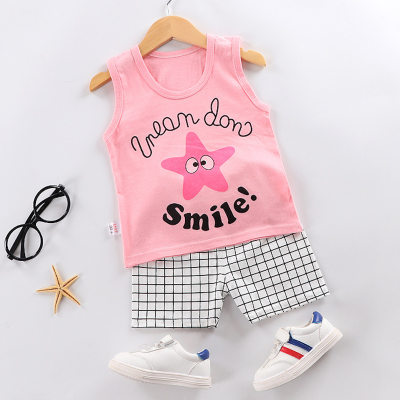 2023 Children's vest set baby clothes suspenders cotton boys and girls Patrick Star baby clothes sleeveless two-piece set summer