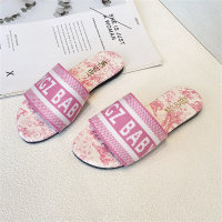 Sandalias planas con letras para niñas, zapatillas informales de moda al aire libre con suela suave  Rosado