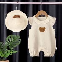 Baby summer clothes thin jumpsuit newborn clothes for men and women baby pure cotton outdoor crawling clothes with hat  Beige