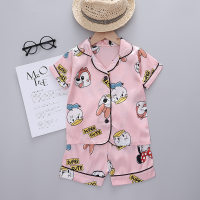 Vêtements d'été pour enfants, ensemble de pyjama à manches courtes en soie glacée, dessin animé, animation  Rose