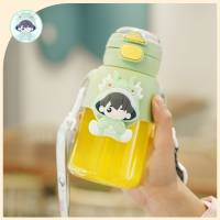 Summer children's plastic cartoon water cup cute straw double drinking cup  Green