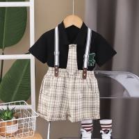Boys' new summer suits 2024 new infant and children's clothing stylish boys' summer shirts short-sleeved overalls  Black