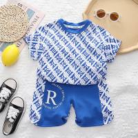 2024 new summer children's clothing short-sleeved shorts boys two-piece summer clothing children's suit one piece drop shipping  Blue