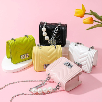 Girls' Solid Color Pearl Decor Mini Crossbody Shoulder Bag