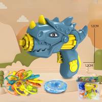 New children's toys UFO gyro dual-purpose dinosaur gun flying flash outdoor bamboo dragonfly luminous frisbee  Deep Blue