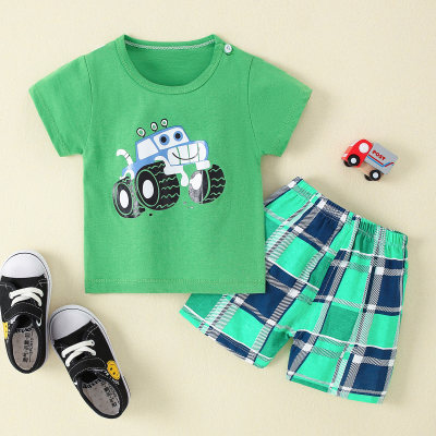 Top e shorts de pijama de desenho animado básico de menino para criança