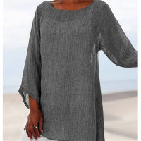 Women's solid color versatile casual top irregular long sleeve T-shirt  Gray