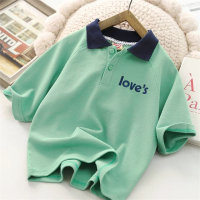 Boys' short-sleeved T-shirt lapel casual POLO shirt for middle and older children, thin and breathable  Green