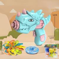 New children's toys UFO gyro dual-purpose dinosaur gun flying flash outdoor bamboo dragonfly luminous frisbee  Light Blue