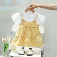 Vestido de verão para meninas, vestido de princesa de verão elegante, vestido de manga curta para meninas de 3 anos, roupas de bebê  Amarelo
