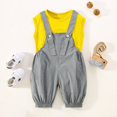 Toddler Boy Solid Thin Sleeveless Daily Top & Overalls