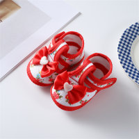 Sapatos infantis com sola macia em tecido floral com padrão de laço para bebês e crianças pequenas  Vermelho