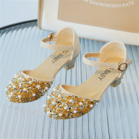 Zapatos de cuero de princesa con diamantes de imitación, zapatos de perlas para estudiantes  Color dorado