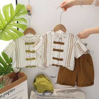 Boys summer shirt suit 2024 new style boy baby summer children's triangle Tang suit short-sleeved suit