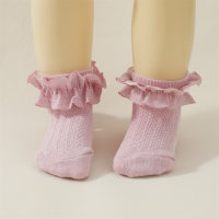 Calcetines de niña de puro algodón con volantes en color liso  Rosado