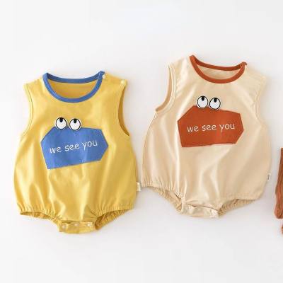 Baby cute baby fart clothes summer baby big eyes patch letter hayi one-year-old dress trendy 0-2 years old crawling suit