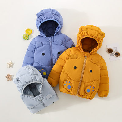Toddler Boy Solid Color Bear Style Hooded Zip-up Cotton-padded Jacket