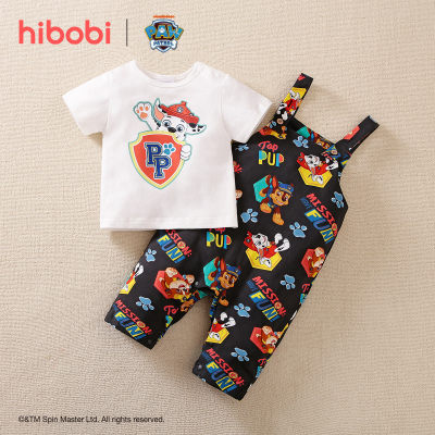 hibobi×PAW Patrol bebê menino estampa de desenho animado camiseta de algodão manga curta e calça suspensório