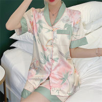 ins version coréenne de pyjamas à manches longues haut de gamme pour femmes avec des fleurs dégradées nouveau cardigan de diffusion en direct de célébrités sur Internet vêtements de maison en soie simulée  Multicolore