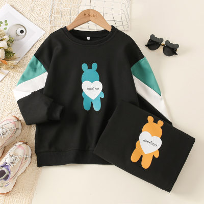 Kid Color-block Patchwork Bear Printed Sweatshirt