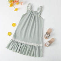 Toddler Girl Solid Color Lace Spliced Sleeveless Nightdress  Green