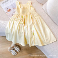 Girls summer sleeveless dress new style children's skirt stylish solid color vest skirt medium and large children girl princess skirt  Yellow