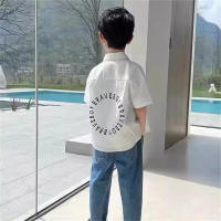 Boys shirt summer short-sleeved T-shirt for middle and large children's tops thin style handsome trendy cool boy versatile printed children's clothing short-sleeved  White