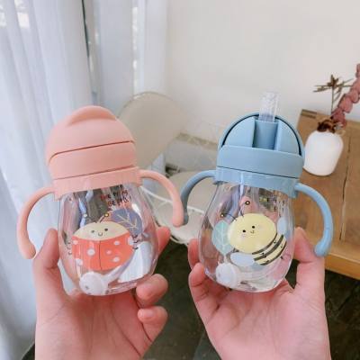 Baby water cup straw, cute anti-choking with gravity ball, kindergarten children learning drinking cup handle, portable water