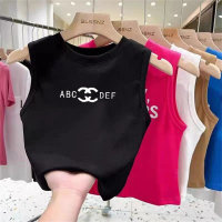 Girls vest round neck sleeveless T-shirt slim fit middle and large children baby tops outer wear trendy  Black