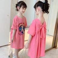 Abito da ragazza abito estivo 2024 abito da t-shirt lungo a maniche corte per ragazze nuovo stile abito estivo per bambini in stile coreano  Rosa