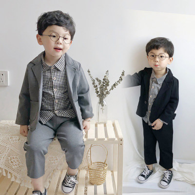Jungen- und Kinderbekleidung, karierte Herbsthemden für Kinder im koreanischen Stil, langärmelige Blazer, einreihige Anzüge im Großhandel
