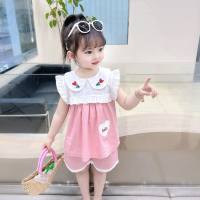 Girls' thin summer suits, new style baby children's clothes, small and medium-sized children's sweet summer clothes, girls' short-sleeved two-piece suits  Pink