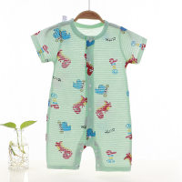 Combinaison d'été en coton pur pour bébé, nouveau style, manches courtes, entrejambe ouvert, vêtements sur chenilles, vêtements pour enfants  Multicolore