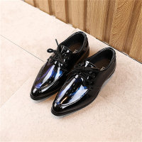 Boys' leather shoes spring and autumn 2023 British style fashion low-heeled student performance shoes children's pointed toe lace-up leather shoes  Blue