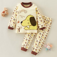 Conjuntos de pijamas de diseño de dibujos animados de 2 piezas para niño pequeño  Amarillo
