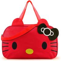 Lindo bolso de viaje de dibujos animados de gato KT, venta al por mayor, tela Oxford de alta calidad, bolso de lona impermeable para hombro, bolso de mano para mujer  rojo