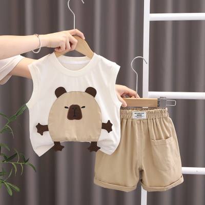 Summer outerwear for infants and young children, fashionable patch bear vest shorts, thin suit, trendy boy summer suit