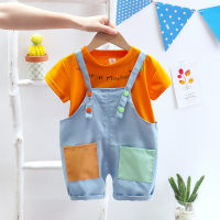 Summer new boy and girl children's suit color matching letter casual short-sleeved baby baby outdoor entertainment two-piece suit  Orange