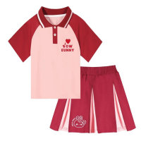 Girls summer suit skirt middle and large children short-sleeved Polo collar top short skirt Chinese style children's fashion two-piece suit female  Red