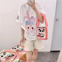 Camiseta de manga curta de coelho com desenho animado e gola redonda  Branco