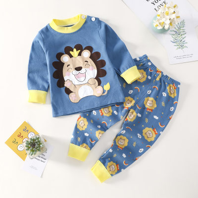 2-piece Toddler Boy Pure Cotton Lion Printed Long Sleeve Top & Allover Printed Pants