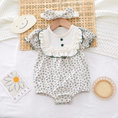 Baby summer short-sleeved coat, pure cotton, thin style, fashionable baby triangle clothes, crawling clothes, newborn clothes
