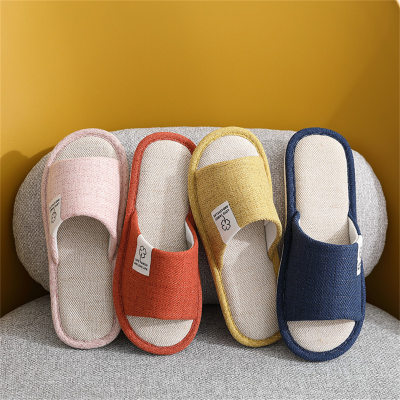 Zapatillas de lino para el hogar para mujer, pantuflas de interior de algodón y lino para las cuatro estaciones, primavera y verano