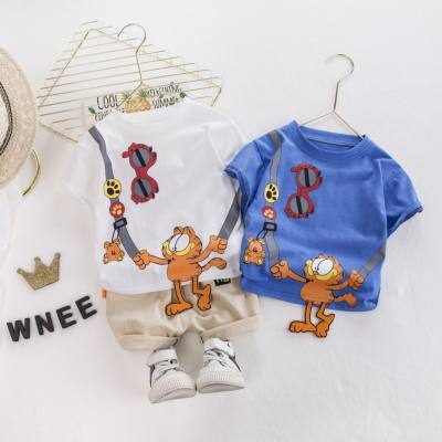 Cartoon children's suit boy's round neck short-sleeved T-shirt two-piece suit summer baby casual