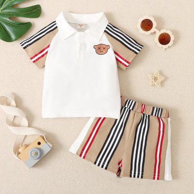 Toddler Boy Casual Striped Cartoon Polo Shirt & Shorts