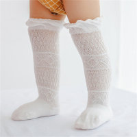 Baby Solid Color Ruffled Stockings  White