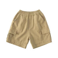 Boys' shorts, children's mid-length pants, pure cotton summer new style, loose and popular for middle and large children, fashionable mid-length pants  Khaki