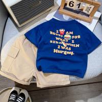 Boys summer short-sleeved suit 2024 new style baby cartoon summer clothes children's summer short-sleeved two-piece suit  Blue