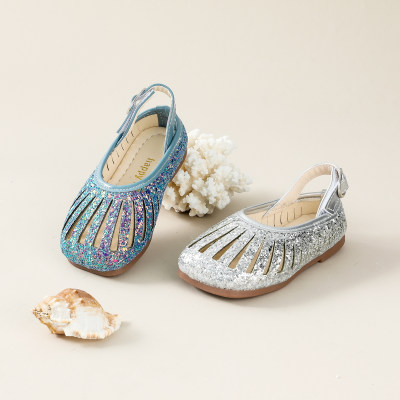 Toddler Girl Sequin Decor Hollow Out Velcro Sandals