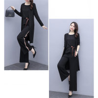 New spring and autumn suits for women wide-leg pants 2023 temperament age-reducing slimming western-style mature style three-piece suit  Black